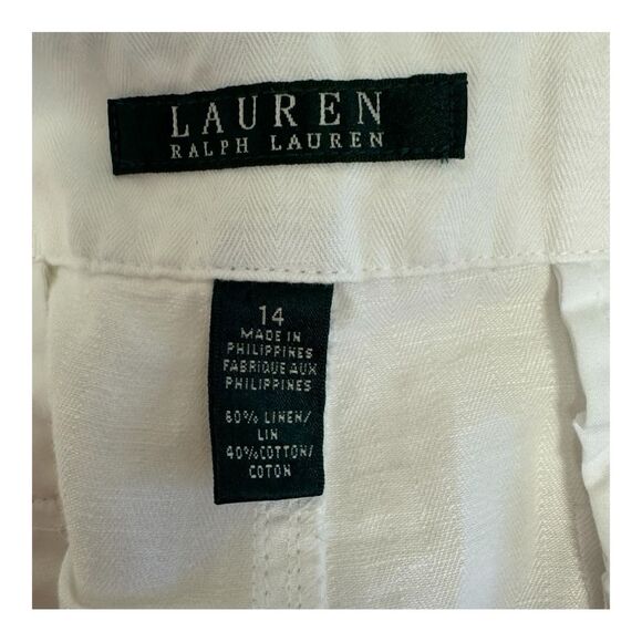Lauren Ralph lauren White Linen Blend Preppy Summer Shorts Size 14 - Picture 8 of 8